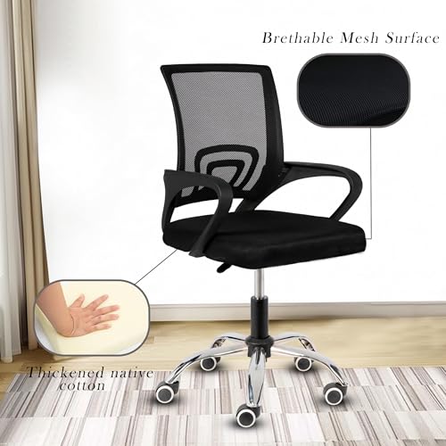 Image of Casa Copenhagen Mesh Mid Back Office /Study /Computer /Revolving /Desk Chair for Work from Home -Metal Base, Height Adjustable Seat- Jet Black & Black Handle