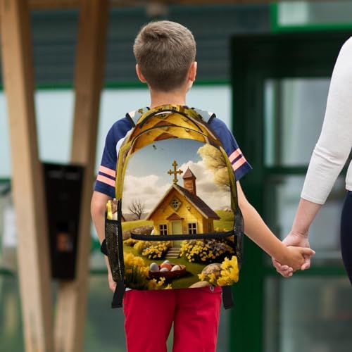 Sac à dos maison de Pâques jaune et trousse pour le collège
