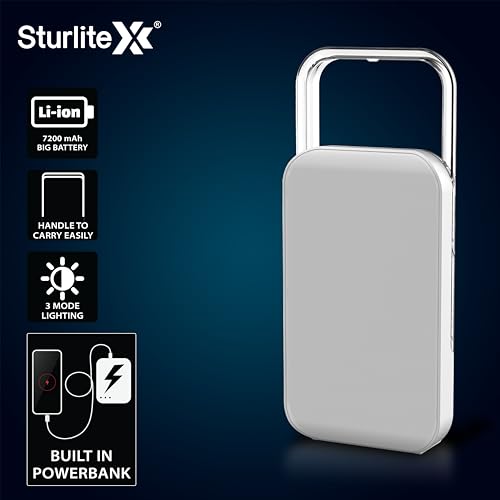Image of Sturlite Dion 61W Multifunctional LED Lantern & Power Bank| 7200mAh Rechargeable Big Li-ion Battery| 10 Hrs Long Battery Back Up| 3 Modes Lighting LED Lamp with Type- B Charging Cable - (Pack of 1)