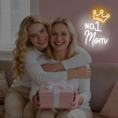 Image of No.1 Mom Neon Sign, Happy Mother's Day LED Light, Gift for Mom, Mother's Day Neon Light, Home Wall Decor Room Decoration, 15.7 inchx11.2 inch
