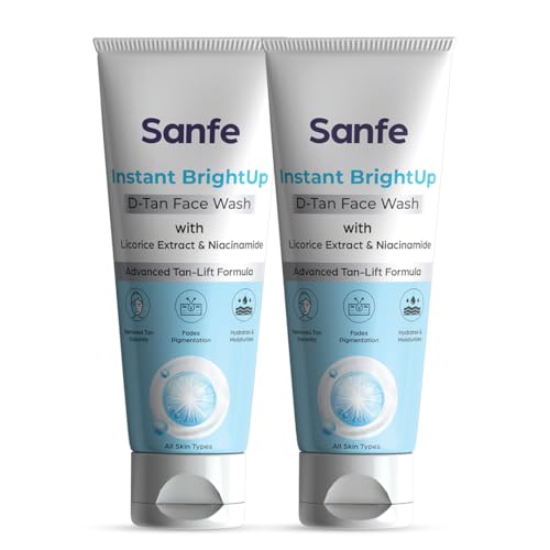Image of Sanfe Instant BrightUp D-Tan Face Wash | Tan Removal Face Wash with Licorice Extract & Niacinamide | Brightening & Deep Cleansing Cleanser | Removes Dirt, Oil & Pollution | Hydrating | All Skin Types | 100g | Pack of 2