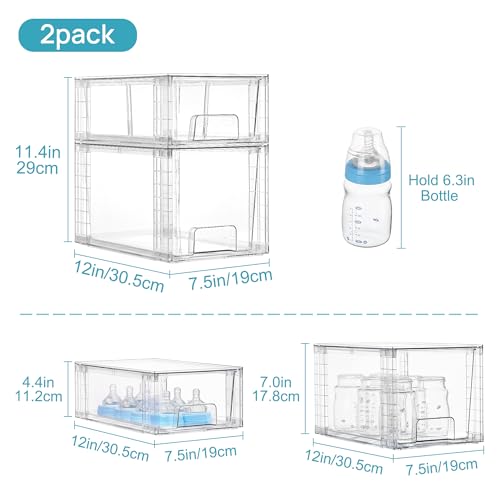 Image of Vtopmart 4 Pack Clear Stackable Storage Drawers,Under Sink and Kitchen Organizers Storage,Easy to Assemble Plastic Drawers for Baby Bottle,Medicine, Bathroom,Cabinet and Pantry Organization