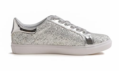Image of FEVERSOLE Women's Fashion Lace Up Dress Sneakers Sparkly Party Shiny Shoes