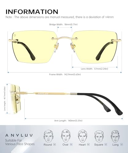 Image of ANYLUV Rimless Blue Light Glasses for Women /Men, Fashion Lightweight Blue Light Blocking Glasses with Stylish Metal Temples