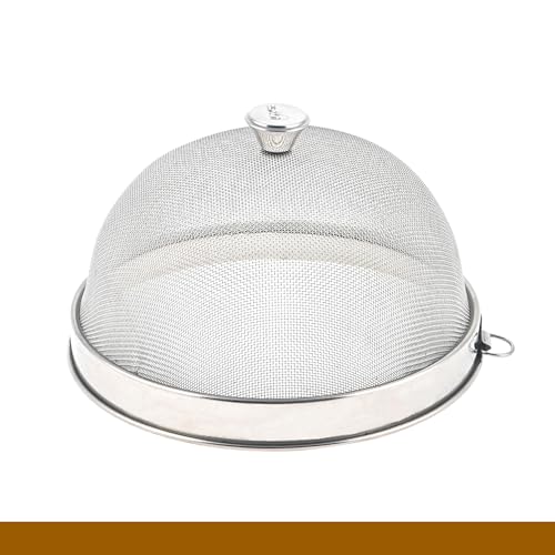 Image of Kuber Industries 10 Inch Mesh Guard Stainless Steel Food Cover Dome | Dish Cover Net Basket for Kitchen & Outdoor Use | Protects Food from Mosquitoes, Insects and Flies | Silver