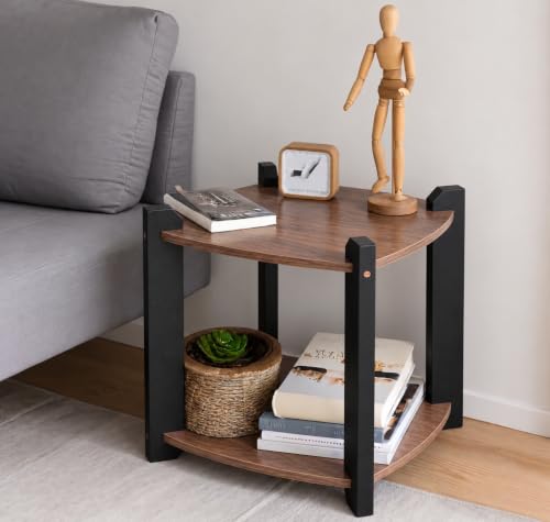 Image of Modern Round Side Table, Home Decor for Living Room, Bed Side Tables for Bed Room, stools for Home, Furniture for Home, 2-Tier White Shelves, 30 x 30 x 40 cm (Rectangle Brown Top)