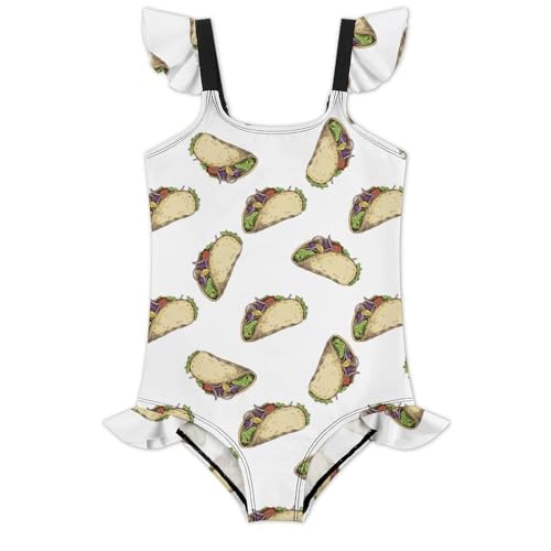 Image of Girls One Piece Swimsuit Macaroni Cheese Pasta Food Ruffles Swimwear Bathing Suits 3-12 Years