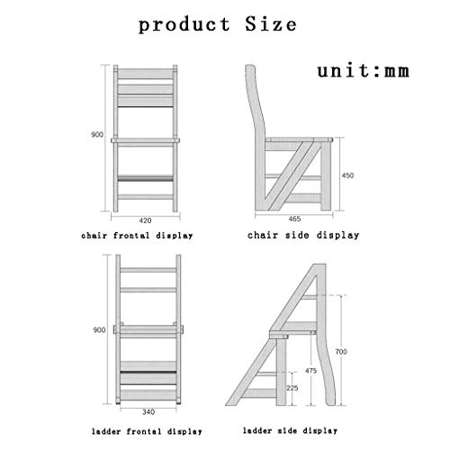 Silla de escalera plegable y taburete de madera para alcanzar zonas altas 3