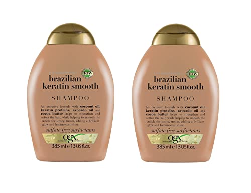 Image of OGX Ever Straightening Brazilian Keratin Smooth Shampoo Combo | Coconut Oil, Keratin Proteins, Avocado Oil & Cocoa Butter, For Dry, Curly, Frizzy & Fine Hair 770 ml
