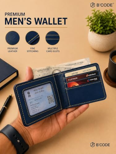 Image of B'Code Personalized Name & Charm Leather Wallet Mens Combo Giftset | Customized Birthday Anniversary Wedding Engagement Office Gifts for Man| Gift for Men| Brothers Raksha Bandhan Present (Blue)