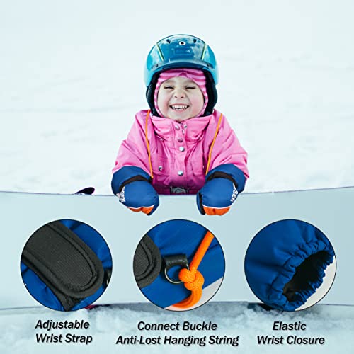 Jekosen Kids Snow Gloves Waterproof 3M Thinsulate Warm Winter Glove With Anti-Lost Lanyard For Boys Girls Snowboard Snow Cold Weather Child Gloves Blue Large #TOP4