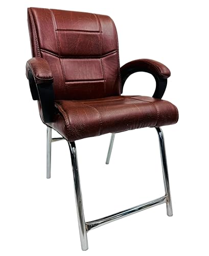 Image of Special Director Principal Office Visitor Study Chair with arm Rest and Cushioned seat Back, Chair Without Wheels, Holds Upto 125 kg (1, Tan, H Frame)