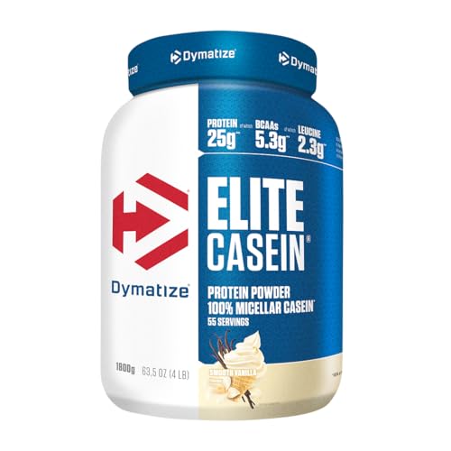Dymatize Elite Casein Protein Pulver Smooth Vanilla 1800g – Casein Eiweißpulver mit BCAAs