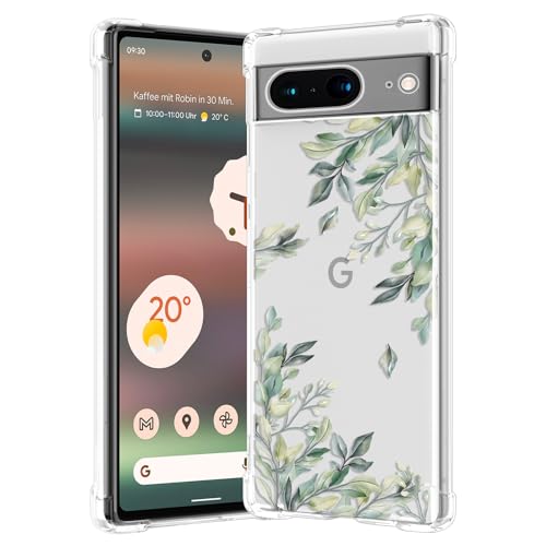 RALEAVO Compatible with Google Pixel 8 Clear Floral Case Girly Soft Slim Bumper Case with Flower Pattern for Pixel 8-Leaf Pattern