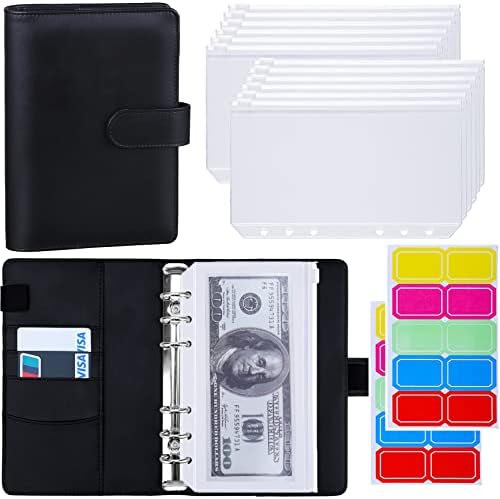Antner Budget Binder with Zipper Envelopes, Money Binder Organizer with Cash Envelopes for Budgeting & Saving Money, A6 Budget Planner with 12 Cash Envelopes & 20 Colorful Stickers for Cash, Black