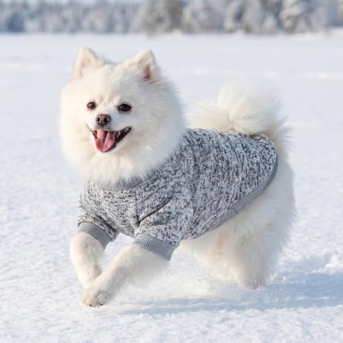 Image of 2 Pack Dog Sweaters for Small Dogs Girl Boy Winter Fleece Clothes Warm Soft Dog Sweatshirt Outfit for Dogs Cats Pet Apparel (Grey+Navy Blue, L (Back: 15.7 inch,Chest: 19.6 inch,14-18Ibs))