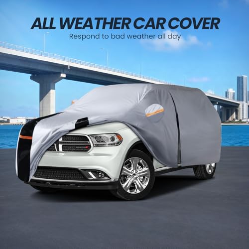 Image of Multi-Layer Car Cover Custom Fit for Dodge Durango(1998-2026), 100% Waterproof All Weather for Automobiles, Gift with Towel, Heavy Duty Car Covers for Rain Sun UV Protection with Door Zipper