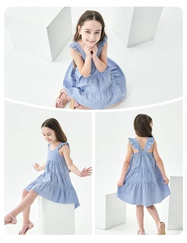 Hipea Toddler Girl Dress Sleeveless Backless Floral Princess Dress Casual Beach Toddler Dress Blue 3-4T