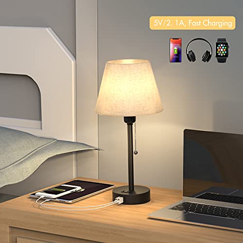 Neoglint Small Bedside Table Lamps, Lamps For Bedroom Set Of 2 With 2 Usb Ports & Ac Outlet, Nightstand Lamps With Fabric Lampshade For Living Room, Office(Bulb Not Included) #TOP3