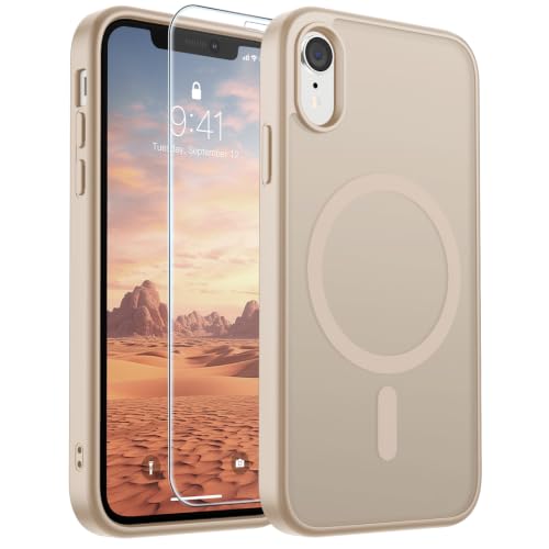 Image of SUPFINE Magnetic for iPhone XR Phone Case Desert Gold | With Screen Protector, Translucent Matte, Compatible with MagSafe, Military Grade Drop Proof, Rugged Shockproof Protective