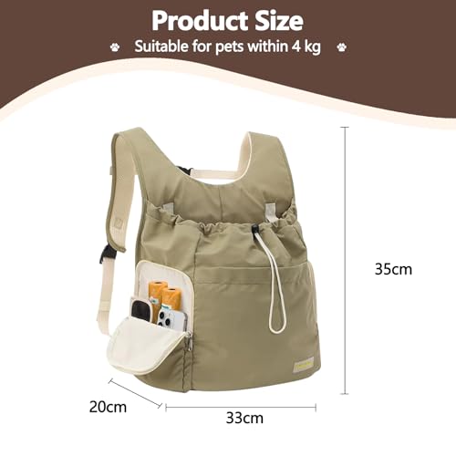 Galatée Hunde-Fronttrage-Rucksack, Verstellbare Haustier-Katzentruhe, Belüfteter Hundeträger Für Wandern, Camping Und Reisen, Belüfteter Hundereiserucksack Aus Netzgewebe(Armeegrün)