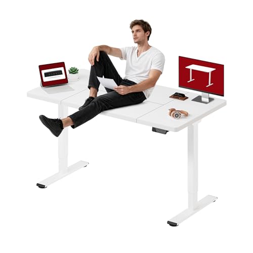 Image of SANODESK Dual Motor Electric Standing Desk 63 x 28 Inches, Height Adjustable Sit Stand Desk with Large Splice Board for Home Office, Computer Workstation, Study & Gaming, White Frame /White Top