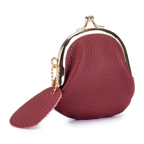 Women’s Small Coin Purse, Vintage PU Leather Change Purse, Coin Bag with Kiss Lock, Mini Coin Purse for Women (Wine Red)
