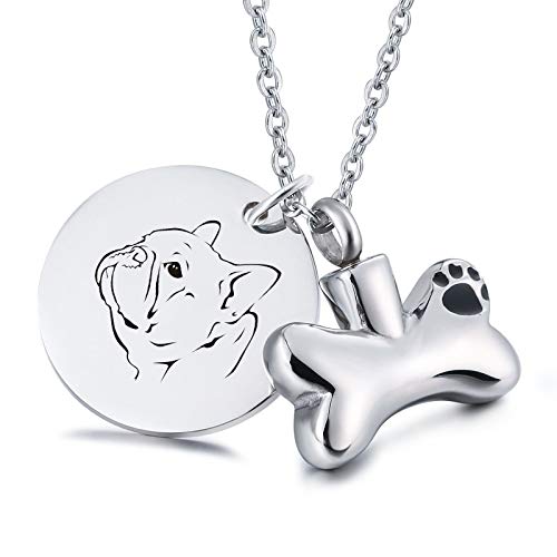 Daesar Colgante Acero Inoxidable para Cenizas Mascotas Colgante para Cenizas Hombre Placa de Identidad Perro Pata Hueso Grabado Bulldogge Collar Grabado Personalizado Familiar