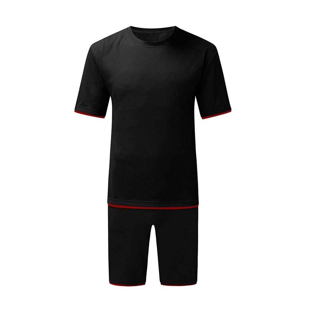 RWRAPS Set per Il Tempo Libero T-Shirt Sportiva a Maniche Corte Moda Uomo + Pantaloncini Sportivi, Abbigliamento Estivo Traspirante (Color : Cinza, Size : 4XL Code) (Black XXXL Code)