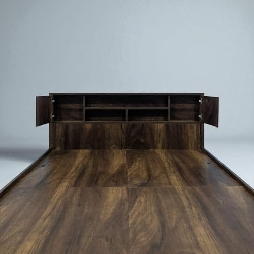 Image of Queen Bed /Cot with Headboard & Top Cabinet Storage, Splash-Proof, Termite-Proof, Modern Design, 2-Year Warranty