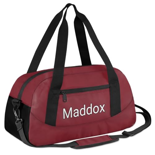 Custom Sport Gym Bag, Personalized Name Overnight Duffel Bag for Boys Girls Dance Weekender Bags Travel Tote Bag, Burgundy2