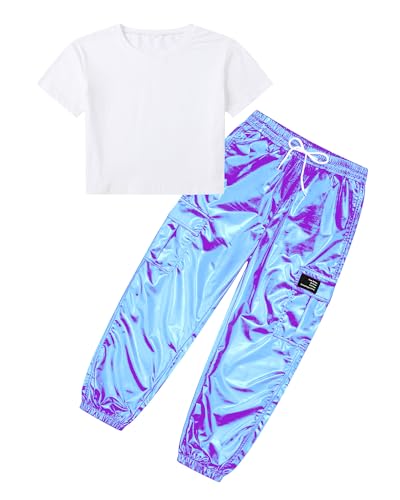 Image of SANGTREE Girls' 2 Piece Outfits T-Shirt and Drawstring Cargo Jogger Pants Clothing Set, 4-14 Years