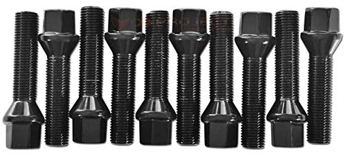 20pc Black Extended Lug Bolts - 14x1.5 Thread - 40mm Shank - Cone Seat - For VW & Audi Wheels