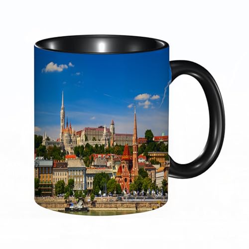 HRRASFAZF Tasse à Café | Tasse Céramique Fine | Cadeau Original | 330ml | Mug avec Anse | Cadeau Original pour Homme et Femme | Décor Wanderlust, Budapest Hongrie Extérieur Europe Dôme Architecture B
