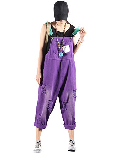 Bigassets Damen Jeans Latzhose Ärmellos Overalls Jumpsuits Style 1 Purple
