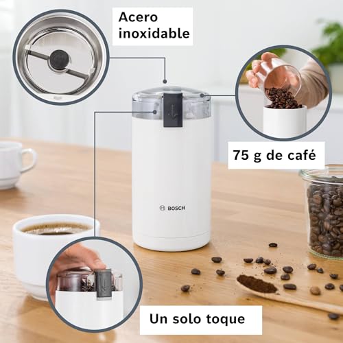 Bosch Hogar Molinillo de café eléctrico, Color Blanco, 180 W