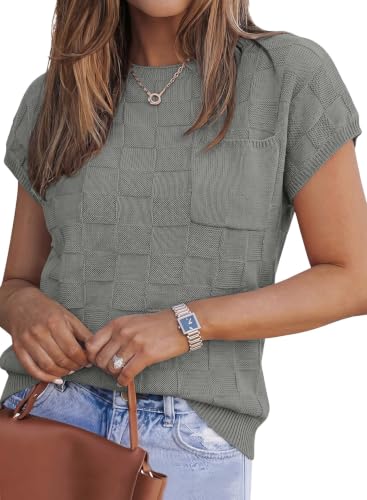 Image of SHEWIN Womens Fall Tops for Women Casual Crewneck Short Sleeve Shirts Cap Sleeve Knit Sweater Vest Summer Tops