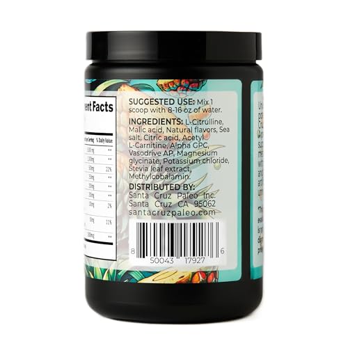 Image of Santa Cruz Paleo Pre Workout Powder with Caffeine & Electrolytes, Magnesium, Potassium, Sea Salt & L Citrulline, Sugar Free Preworkout Drink Mix for Energy & Hydration, Pineapple Flavor, 30 Servings