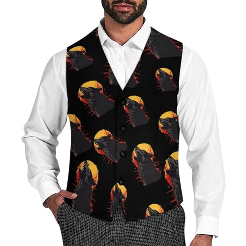 Cute Wolf Novelty Men's Suit Vest Casual Formal Dress Vests Business Waistcoat