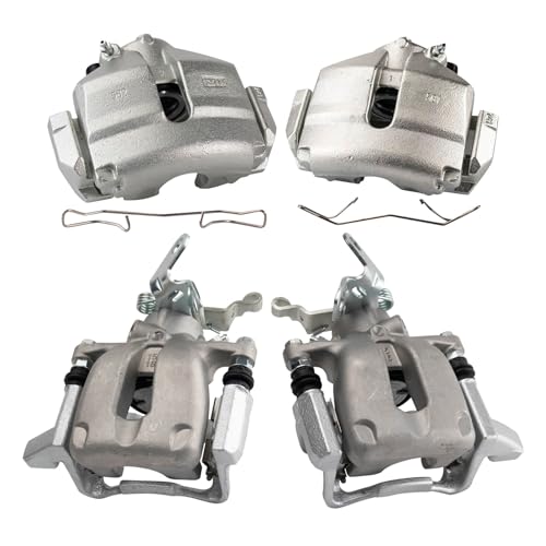 Image of TRQ Front and Rear Brake Caliper Set Zinc Coated Brackets Compatible with 2010 Volkswagen Golf 2005-2010 Jetta 2006-2009 Rabbit