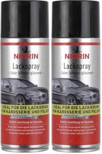 Nigrin 74113 Spray de Peinture Brillant, Noir, 400 ML (Lot de 2)