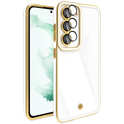Dinick Samsung Galaxy S23 Plus Case Clear with Camera Protector [Not Yellowing] Luxury Electroplated Soft TPU Phone Cover [Support Wireless Charging] Samsung Galaxy S23+ Protective Case White