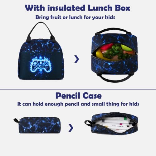 Kimwadalh School Backpack for Boys, 3PCS Gamepad Backpacks with Lunch Bag & Pencil Case, Large Capacity Boys School Bookbags for Primary Middle High Kids - image 6