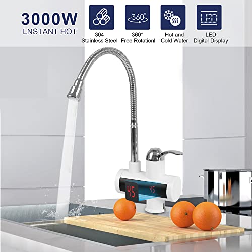 Btstil Elektrischer Durchlauferhitzer Wasserhahn - 360° Drehbar, Küchenarmatur Mit LCD Temperaturanzeige für Küche Und Bad (Unterer)