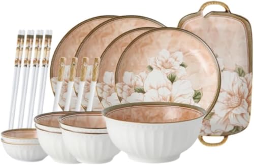 BQQB 食器セット 和風陶器食器 丼 汁椀 皿 大汁椀 スプーン スプーン お箸 電子レンジ温め 食洗機対応 ご結婚祝い 誕生日祝い 新築祝い 新生活 贈り物 ギフト プレゼント (20点セット)