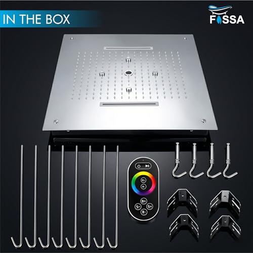 Image of Fossa 5-Year Warranty 304 Stainless Steel 22 x 20 Inch Ceiling Mounted Circular, Linear, Mist, Rain with LED and Silicone Nozzles for Bathroom, Silver (Chrome Finish)