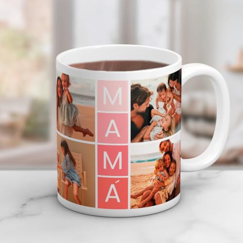 Imagen de Cristal Plaque Taza Cerámica Personalizada para Mamá con 4 Fotos y Mensaje