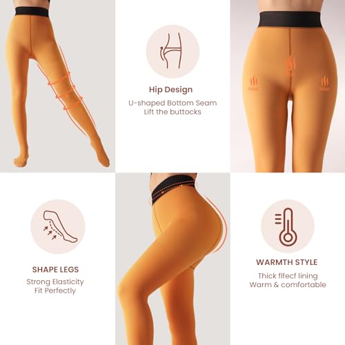 Image of Caprilite Women Fleece Lined Tights-Fake Translucent Leggings High Waist Pantyhose Sheer Thick Warm Tights For Women