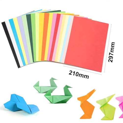 Carehabi Bastelpapier A4 Bunt 160g/m²,20 Farben 80 Blatt Buntpapier,Färbigen Druckblätter,Färbiges Buntes Papier für Kinder DIY Basteln Gestalten Dekorieren Kunsthandwerk Ostern Karten Papierblumen