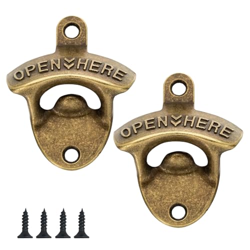 Vintage Wall Mounted Beer Bottle Opener - Rustic Cap Remover with Screws for Kitchen Bar Garage Patio Man Cave